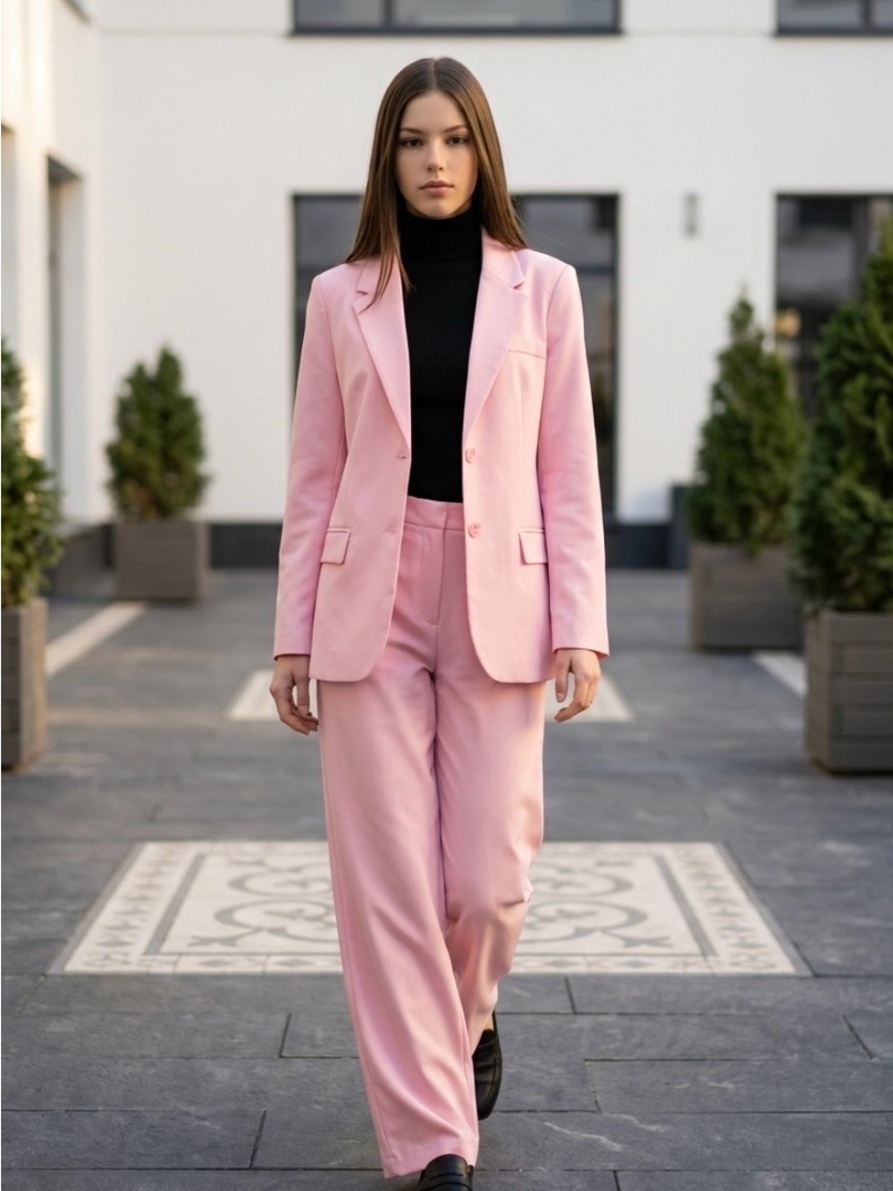 SundayUP Pink Tailored Blazer & Wide-Leg Pants Set Sz S